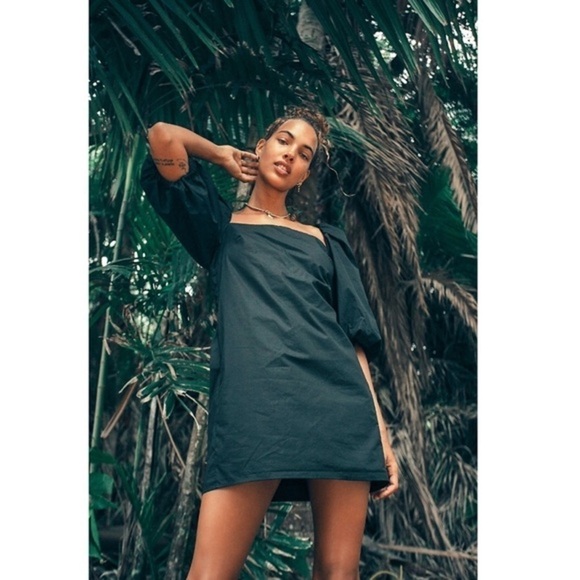 Free People x Mare Mare Women’s Dress Puff Sleeve Tie Back Mini Black Dress - Picture 1 of 8